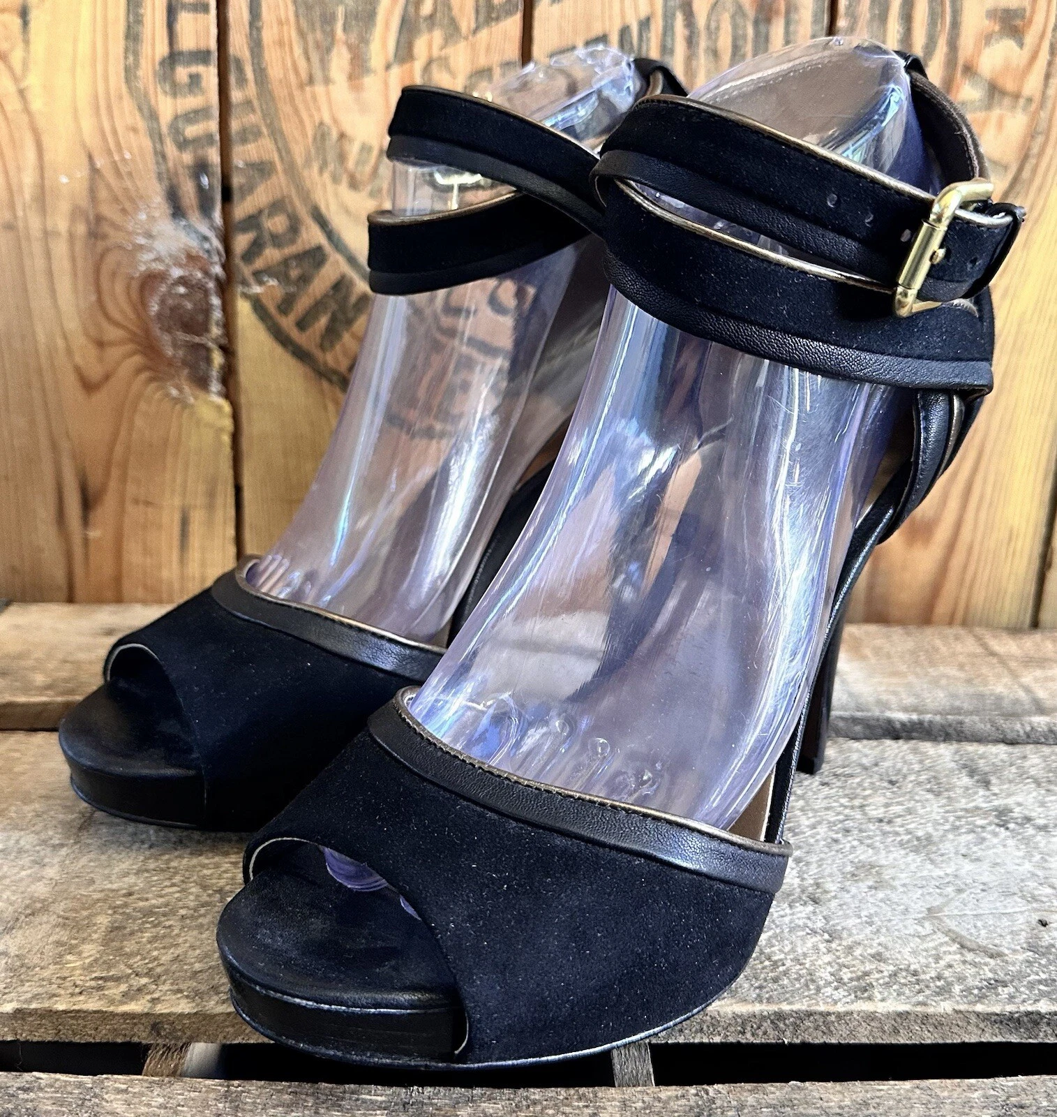 Scarpe Coach oro nero tacco fibbia donna misura 8 5 plateau