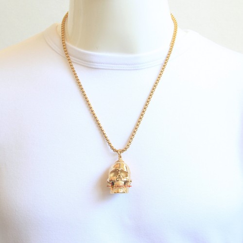 Men's Huge Heavy Gold Tone Skull Chain Necklace Pendant Stainless Steel 45g/105g - Picture 5 of 24