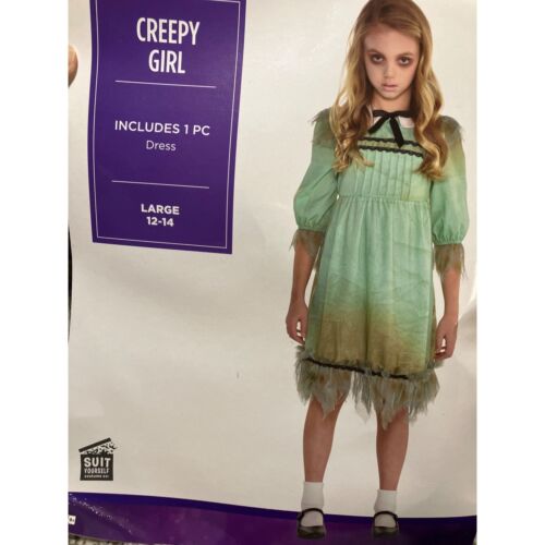 Creepy Girl Halloween Costume Dress L 12-14 with baby Doll