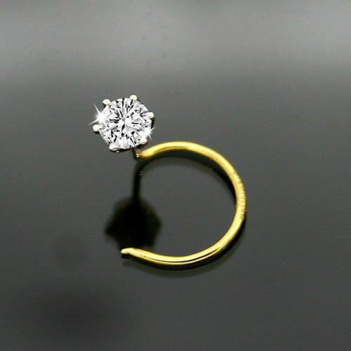 0.25 Ct Round Diamond Solitaire Stud Nose Pin For Womens 14K Yellow Gold Finish - Picture 3 of 7