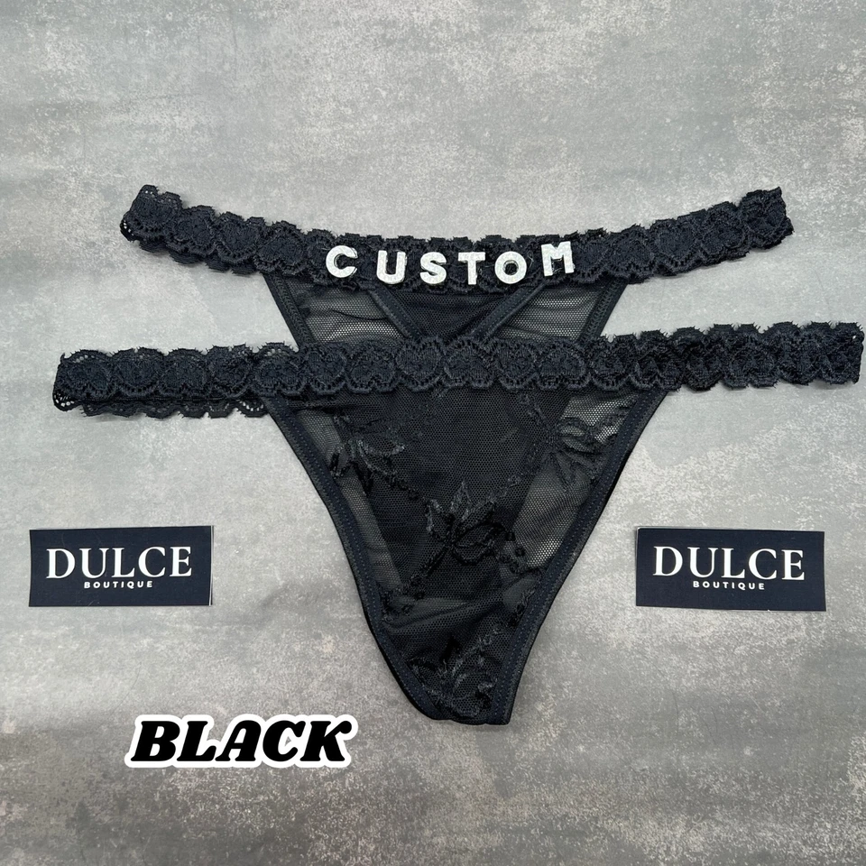 Calcinha fio dental de renda personalizada nome de namorado letras cristal roupa íntima personalizada - Imagem 2 de 4