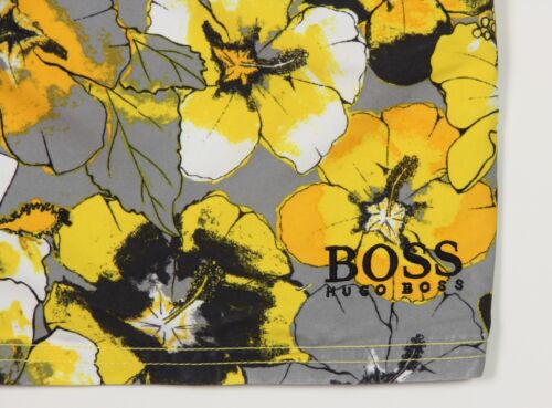 Men's HUGO BOSS Black Yellow Gray Floral Swim Trunks Swimsuit Small S NWT NEW - Picture 2 of 6