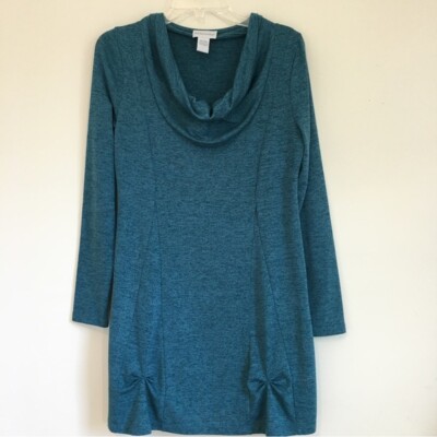 Soft Surroundings Heather Green Hem Detail Knit Sweater Tunic Mini Dress 