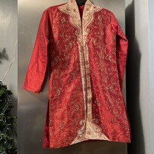 Maroon Kid Boy Size 10 Kurta Beaded Embroidered Gold Ethnic Clothing Jewels