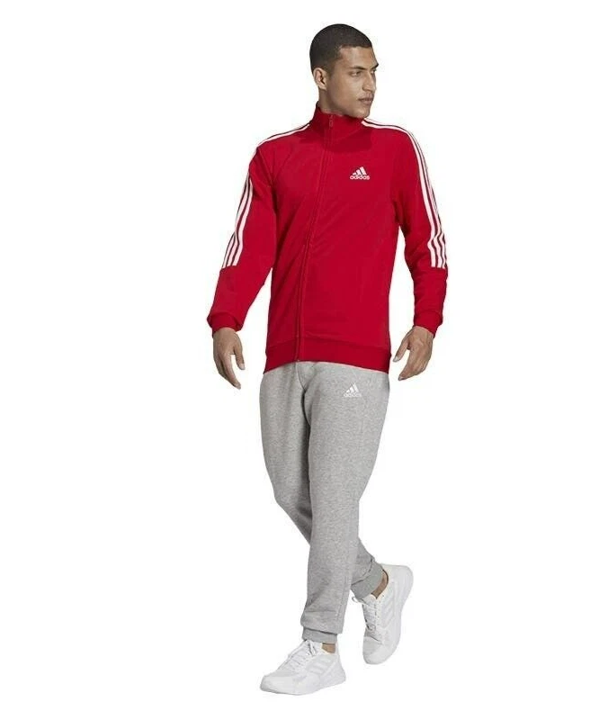 Adidas Men 3 Stripe French Terry Tracksuit Set Red White Size S