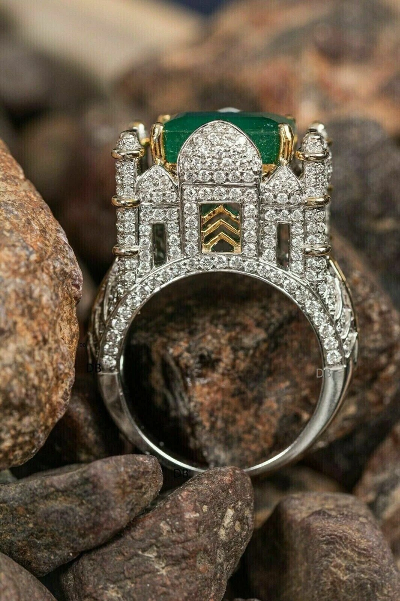 Men s Taj Mahal Band Ring 14K Yellow Gold Plated Lab Created Emerald 2 Carat
