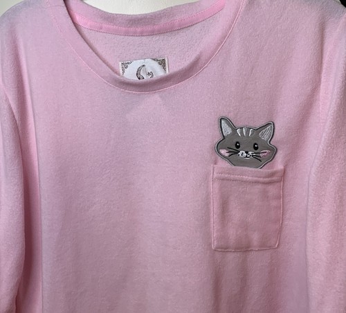 Woman’s Large 2 Piece Sleepwear Black & Pink Soft Fleece Kitty MEOW - Picture 3 of 6