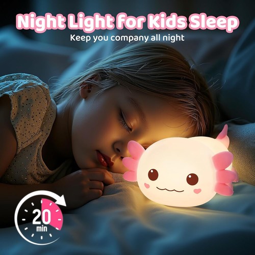 Axolotl Night Light Kids - 2025 Squishy Silicone Axolotl Lamp with 2 Brightness - Picture 3 of 7