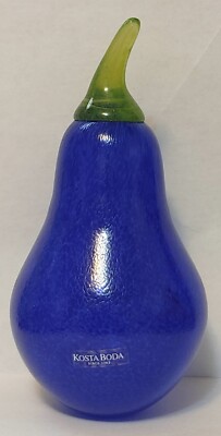 KOSTA BODA Art Glass Fruit FRUTTERIA Blue Pear #99838 signed by