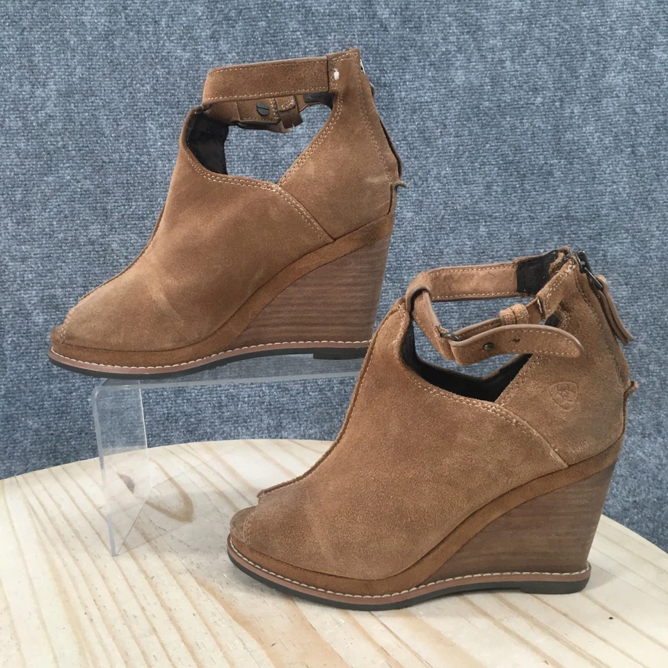 Ariat Botas Mujer 6 Cuñas Botines Cuero Marrón Punta abierta Informales Cremallera Trasera Foto 2 de 4