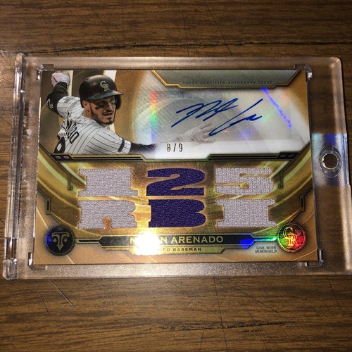 NOLAN ARENADO 2019 TOPPS TRIPLE THREADS TRIPLE PATCH AUTOGRAPH AUTO #8/9!! - Picture 5 of 5