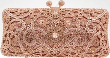 Evening luxury crystal clutch purse bag Event Bridal Pillow shape Rose Gold