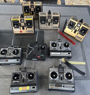 Lot of 9 Futaba, Hi Tec, Tower Hobbies RC Airplane Controllers PARTS AND REPAIR