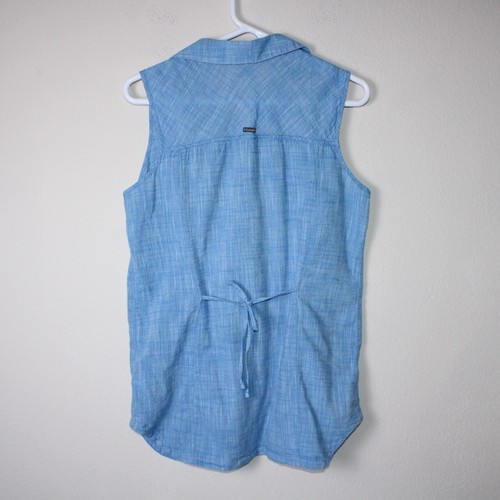 Columbia Camp Henry Blue Sleeveless Top Women's Size Medium Waist Tie Button Up - Picture 13 of 14