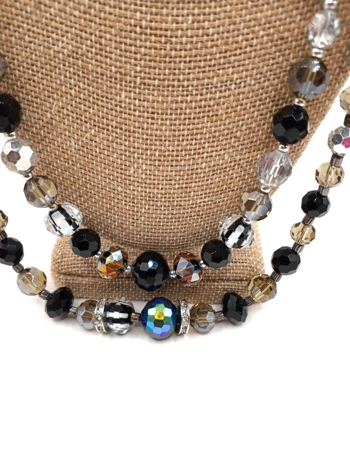 Collar Cookie Lee Cristal Facetado Negro Transparente AB Cuentas 21" 2 Hilos Foto 4 de 4