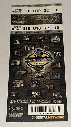 201`1 SEC Championship Football Ticket Stub LSU Beats Georgia Tyrann Mathieu MVP
