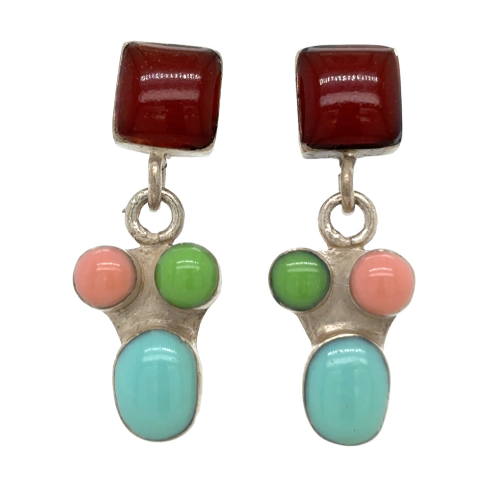 .925 Sterling Silver Multi-Stone Dangle Earrings … - image 1