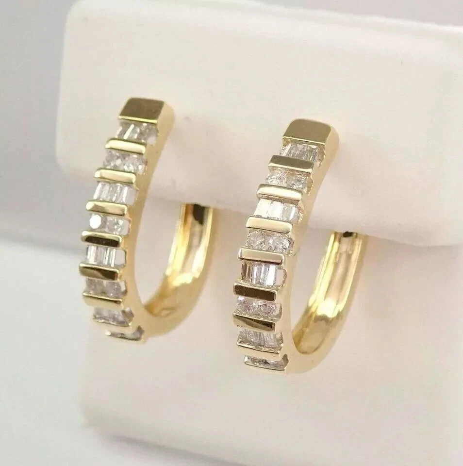 4CT Round Cut Lab Created Diamond Women's Hoop Earrings 14K Yellow Gold Plated - Image 2 of 3