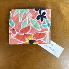 NWT Vera Bradley RFID Mini Tri-Fold Wallet - Rain Forest Lily Coral Pattern
