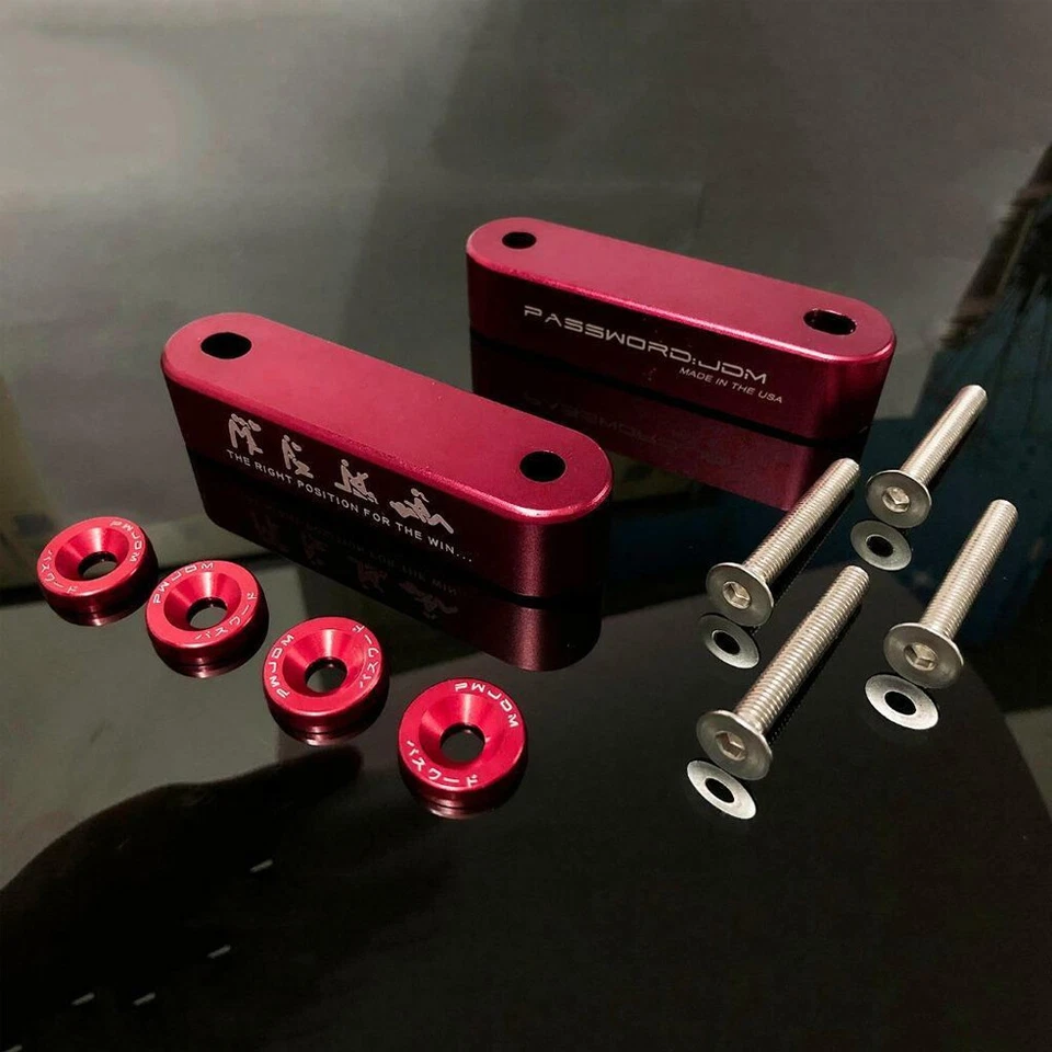 Universal 2x Red PASSWORD JDM Aluminum Billet Engine Hood Vent Spacer Riser Kit - Изображение 3 из 4