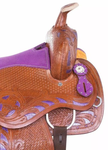 Purple Barrel Racing Western Show Leather Premium Horse Tack Saddle 15". - Picture 6 of 7