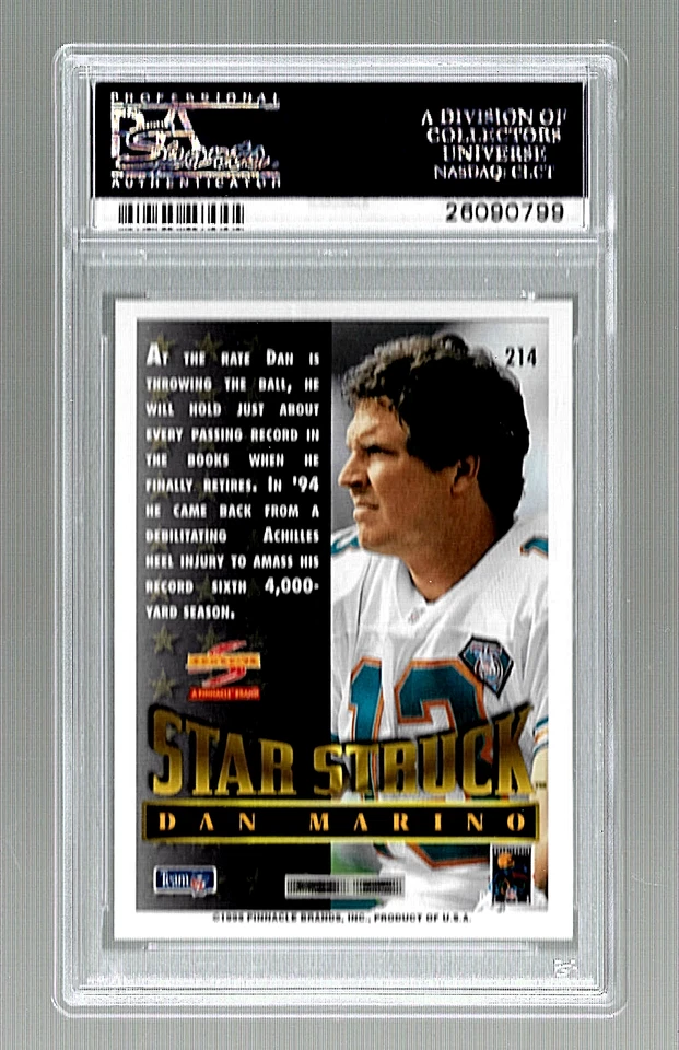 Tarjeta de fútbol americano 1995 con puntuación #214 Hof Dan Marino clasificación PSA 10 NFL MIAMI DOLPHINS Foto 4 de 4