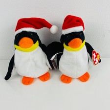 2 TY Beanie Baby Zero Pengins With Santa Hats 1998 Vintage With Swing Tags