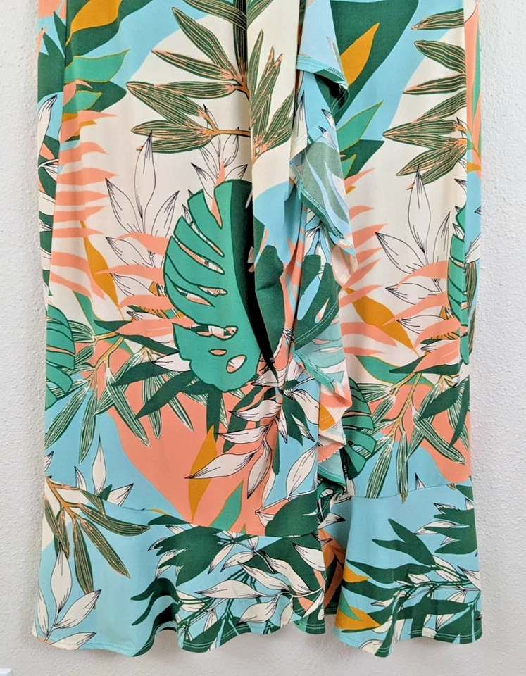 London Times sz 20W Midi Dress sleeveless tank slinky leaf print colorful 1363 - Image 3 of 4