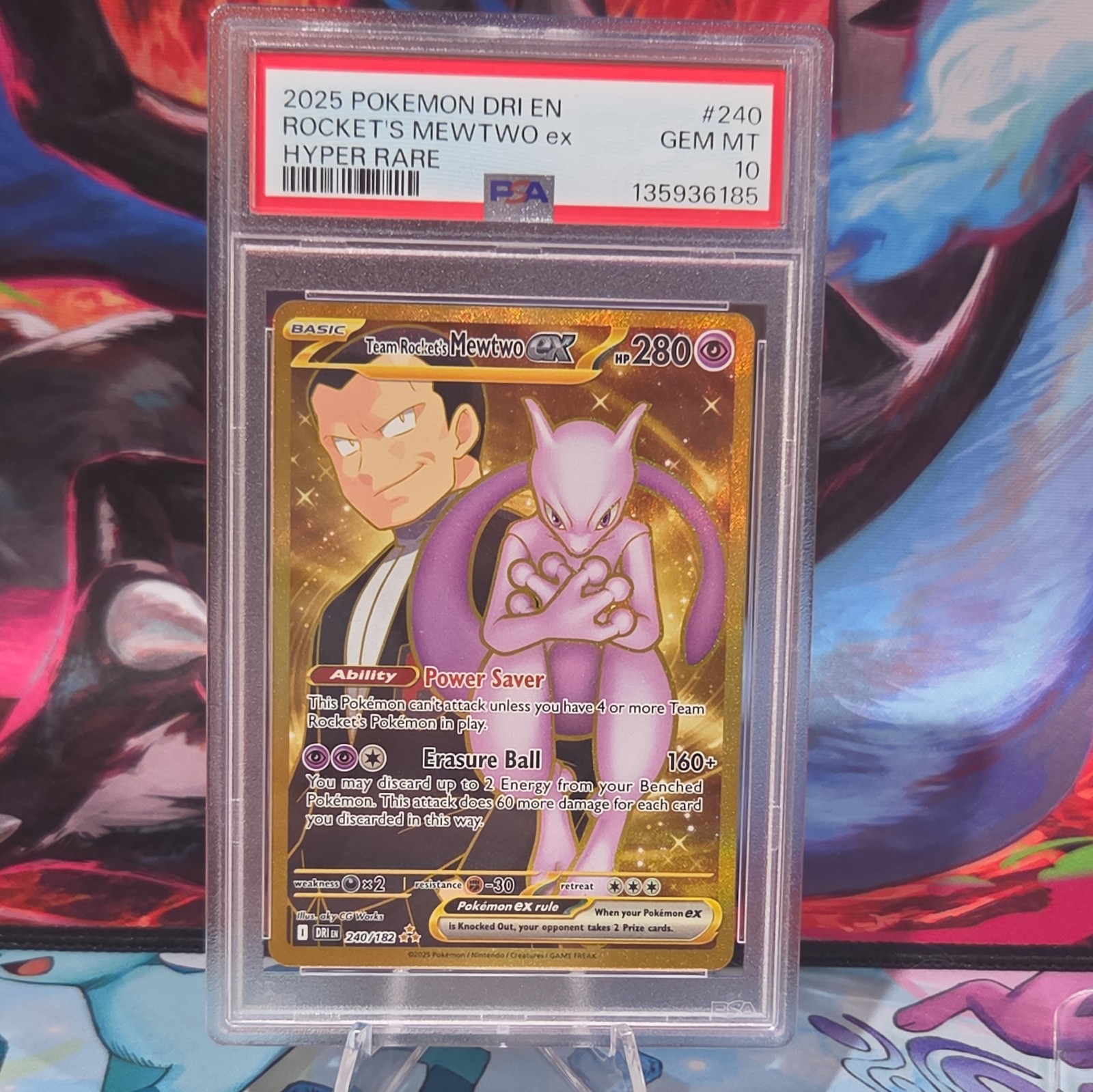 Pokémon Team Rockets Mewtwo EX TCG Full Art Card Mewtwo ex 240/182 PSA 10 view 1