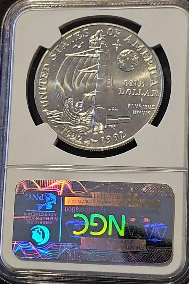 1992 D Columbus Commemorative Silver Dollar NGC MS70 - Image 2 of 2