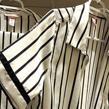 Victoria's Secret Satin Pajama Set White/Black Striped Button Front Collared M