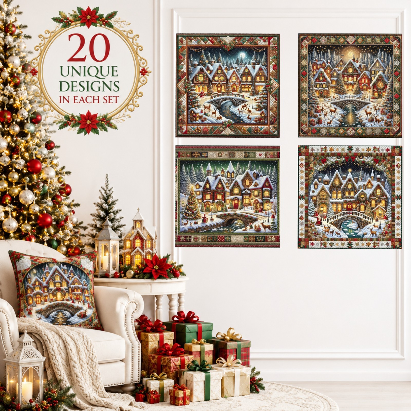 Enchanted Christmas Village 20 Piece Fabric Panel Set | eBay