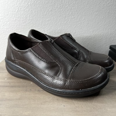 Thom McAn Women s Tuscan Loafers Size 8 M Brown Leather Slip On Zip Up *READ