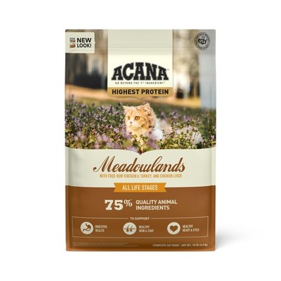 Grain-free Dry Cat Food Meadowlands Chicken Turkey Fish and Cage-Free Eggs 10...
