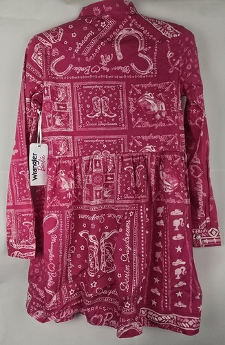 Wrangler Barbie Bandana Girls Western Snap Shirt Dress In Bandana Pink L Mattel - Picture 2 of 9