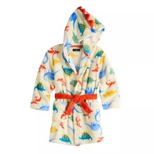 Dinosaur Print Toddler Boy's Hooded Dino Fleece Bathrobe, Robe