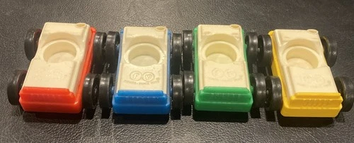 Vintage Fisher Price Garage little people set of 4 white top car replacements