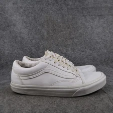 Vans Shoes Mens 10 Old Skool Sneakers Casual Skate White Leather Trainer Lace Up
