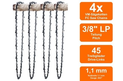 4 Sägeketten VM passend für Bosch AKE30S | 30cm 3/8LP 45TG 1,1mm
