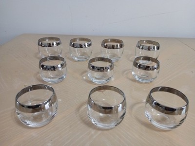 10 Dorothy Thorpe Silver Rim Roly Poly Cocktail Glasses MidCentury 2 Sizes MCM 