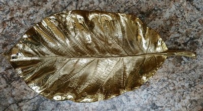 Classic Touch Large Leaf Shaped Serving Dish Gold Tone 19''x9''