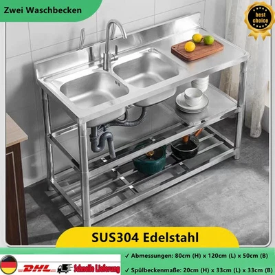 Küchenspüle Doppelbecken Edelstahl Spültisch 2 Becken Gastrospüle Spülbecken - Bild 1 von 4