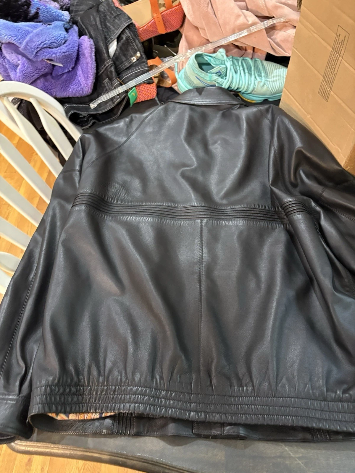 STUNNING Bullock & Jones Soft Black Leather Paisley Silk Lined Coat 48 XXL image 5