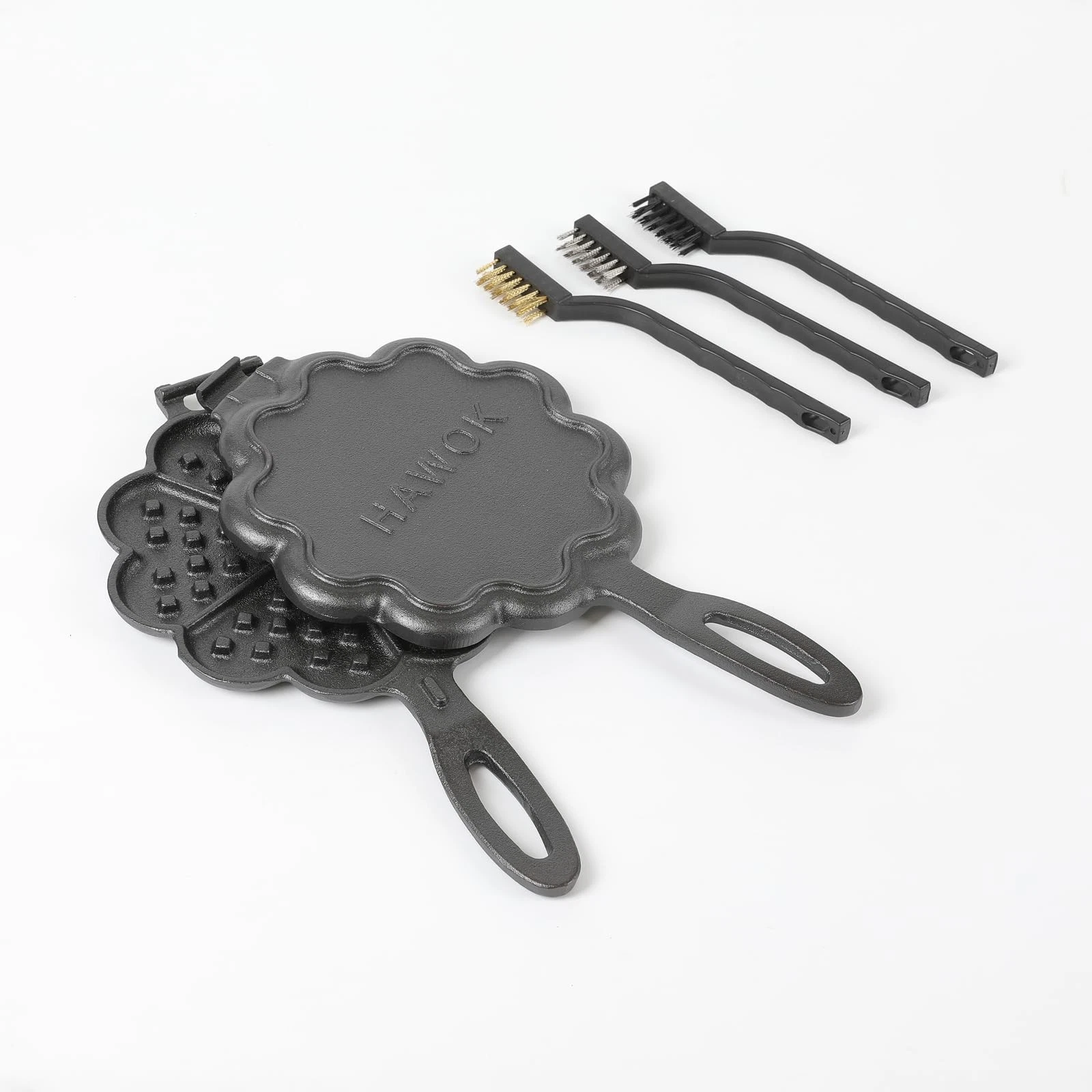 HAWOK Cast Iron Heart Shaped Waffle Iron, Maker Black
