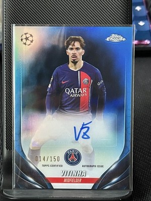 Vitinha Auto /150 2023-24 Topps Chrome UEFA Club Competitions Blue Refractor PSG