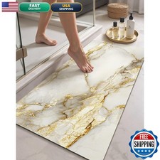 Color Geometry Gold Marble Bathroom Rugs Non Slip,Absorbent Thin Bath Mat