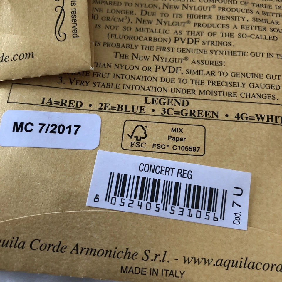 2 Sets of AQUILA Nylgut Concert Regular 7U Ukulele Strings NOS - Image 3 of 4