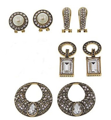 Heidi Daus ''Sparkling Solution'' Crystal Accented Earring Set ~Clip-On Clear