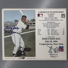 Larry Doby signed AUTO Hall of Fame Induction Day Card  Stamp Cancellation BAT