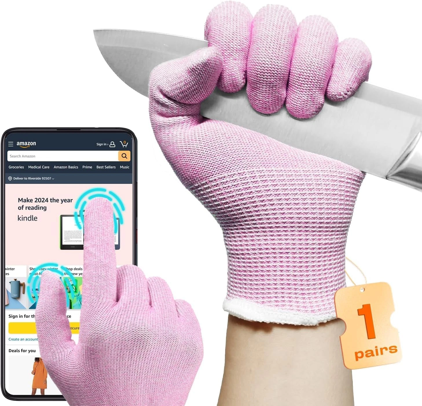 2 Pairs ANSI A6 Cut-Resistant Gloves for Women, Food Grade, Knife